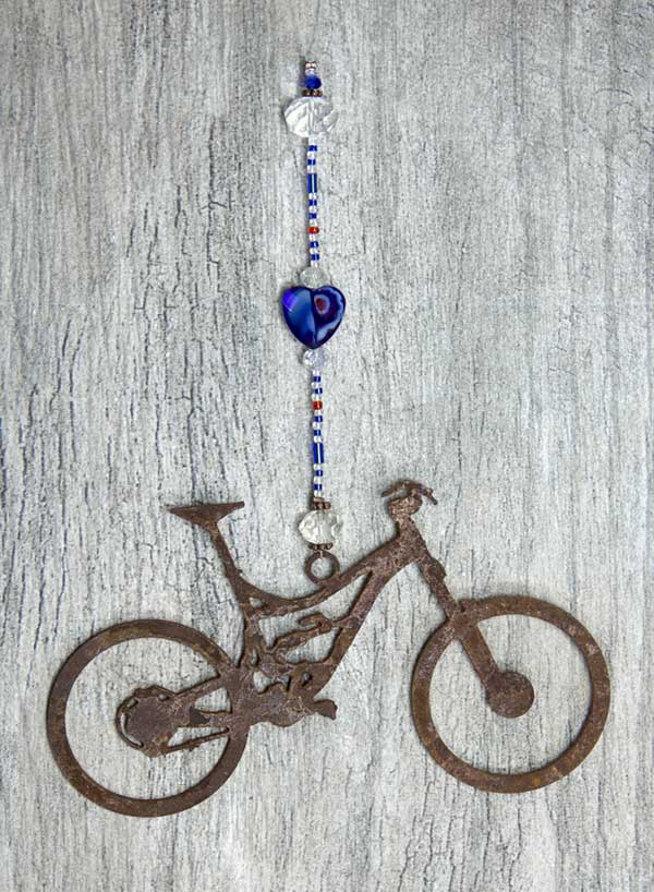 Mountain Bike Sun Catcher Cobalt Heart