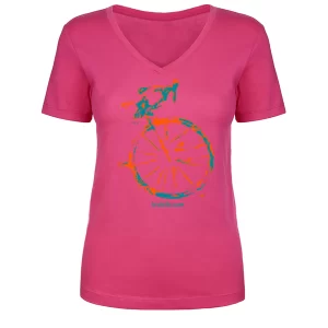 bicibits-Road-Gravel-Bike-Rider-Artist-Series-Ladies-V- Neck-T-Shirt-Berry Pop